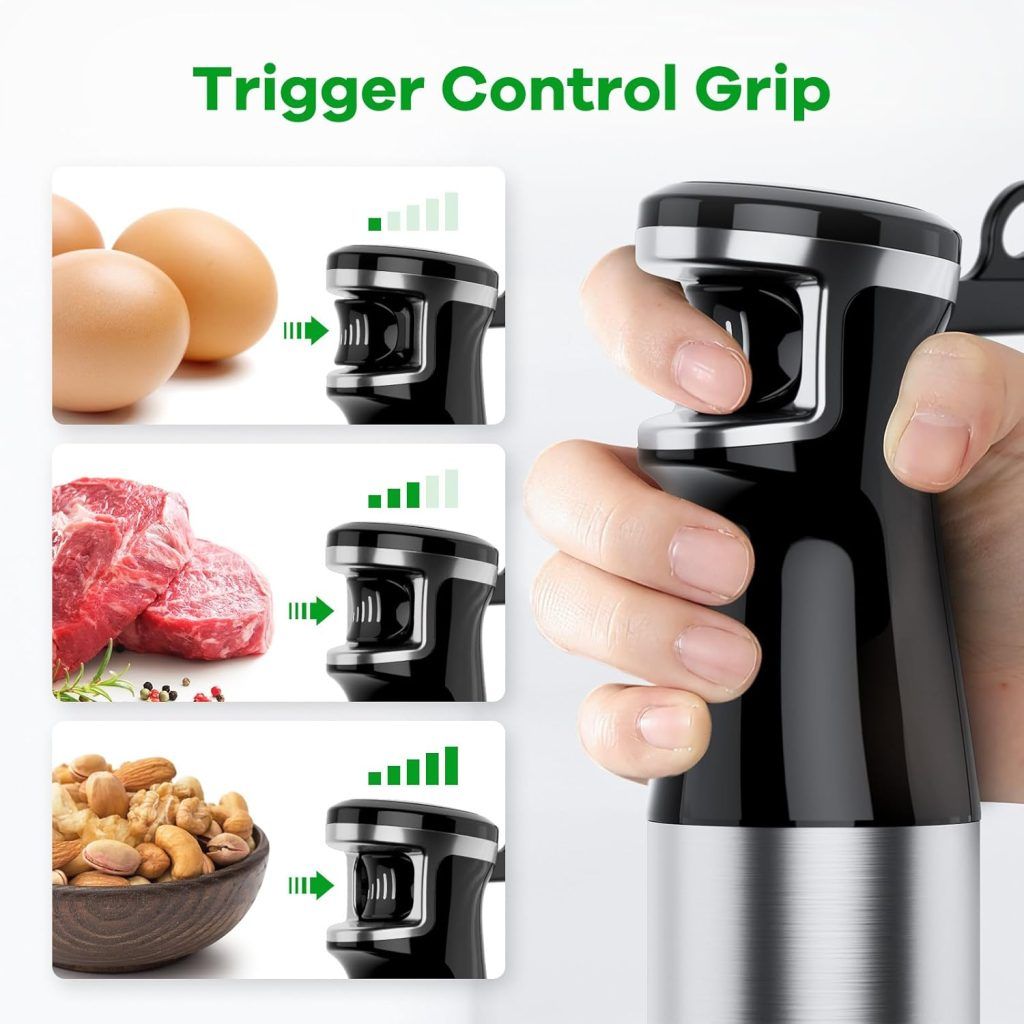 1100W Turelar 5-in-1 immersion hand blender set featuring a powerful motor and multiple detachable attachments for versatile kitchen blending and mixing tasks