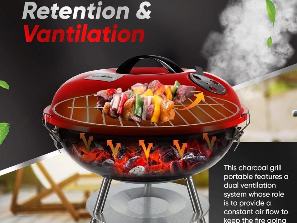Compact Gas One charcoal grill with dual vents and locking lid, perfect for tailgating or small-space barbecues.