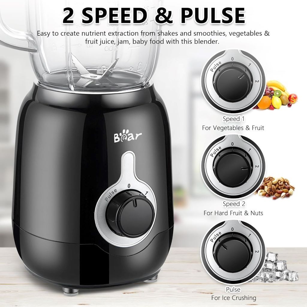 Bear Blender 2025 with 40oz cup shown on countertop, highlighting its 700W power and sleek design.