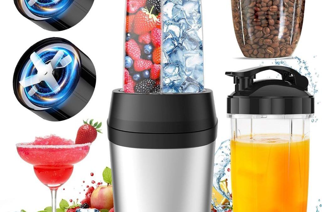 High-speed Colarlemo personal blender set making smoothies and crushing ice.