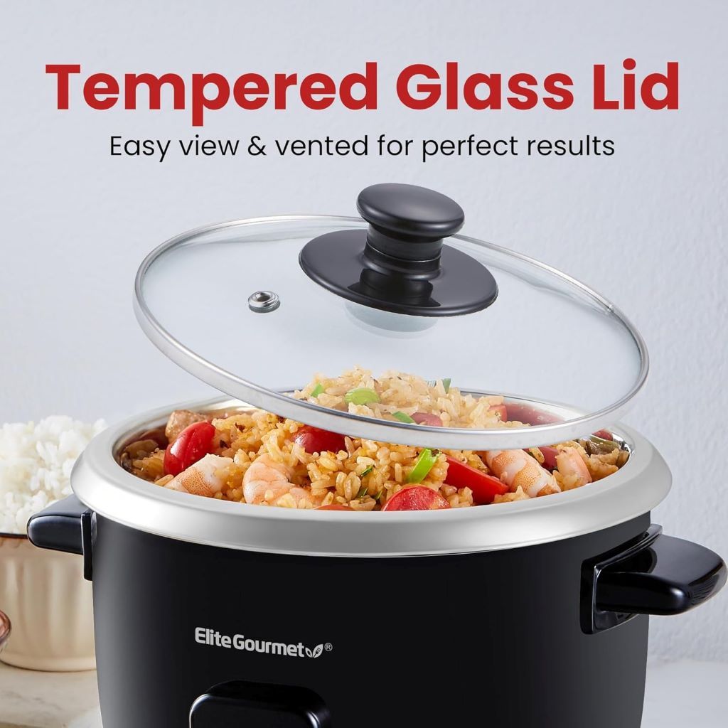 Elite Gourmet ERC003B versatile black rice cooker with automatic keep-warm feature