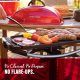 Sleek George Foreman grill in action with sizzling burgers, showcasing its indoor/outdoor versatility and mess-free grilling.