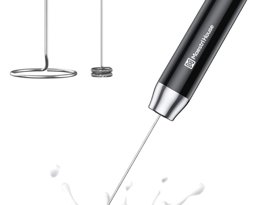 Maestri House LunaFro rechargeable milk frother with stainless steel whisk and stand