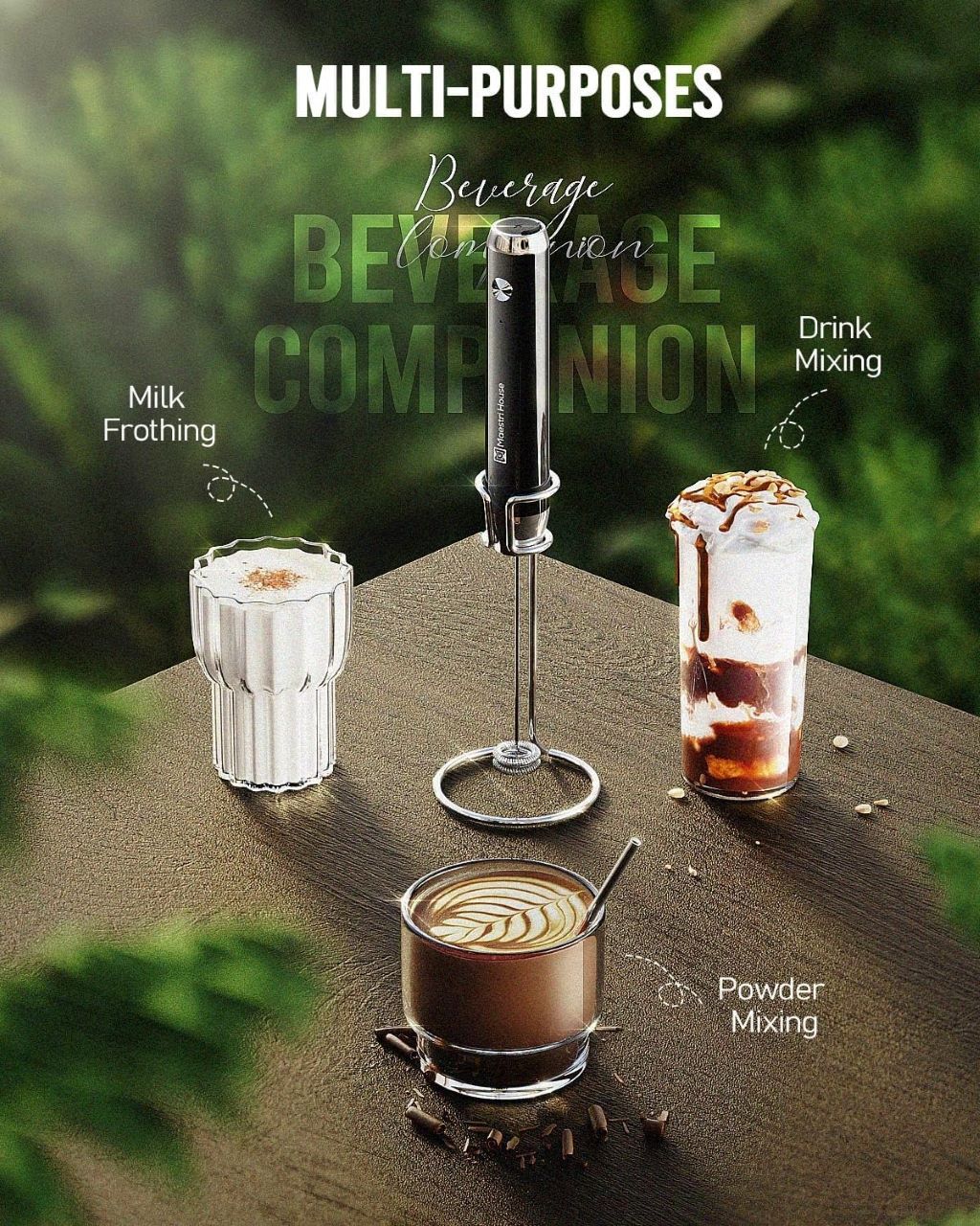 Handheld electric milk frother LunaFro for lattes, cappuccinos, and coffee drinks