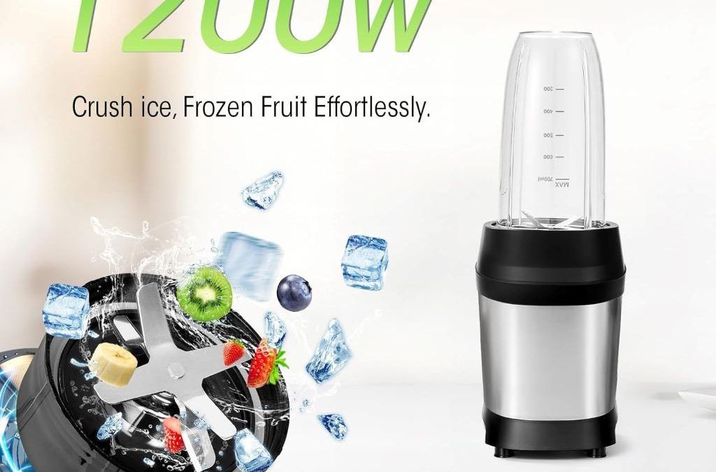 Nahida 1200W smoothie blender with three travel cups and stainless steel blades