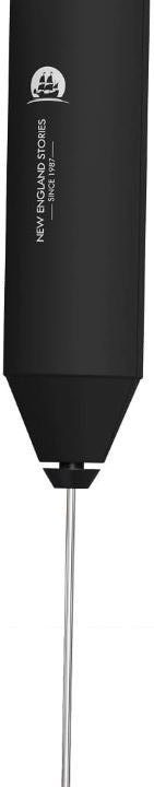 New England Stories mini handheld milk frother with stainless steel whisk for coffee, lattes, and cappuccinos.