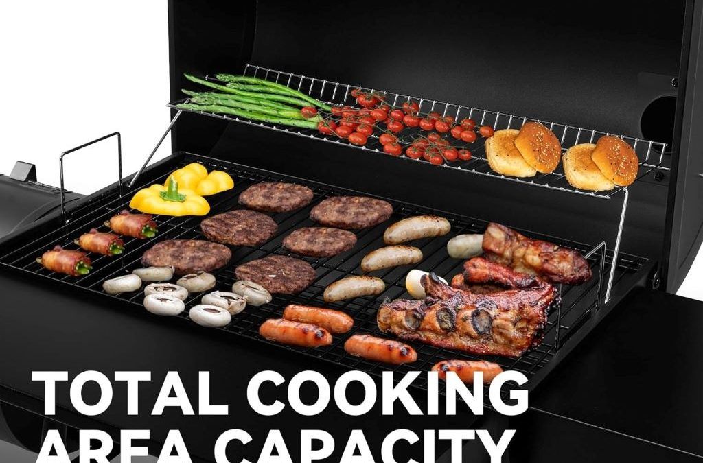 Side view of the Royal Gourmet 30″ charcoal grill with offset smoker, showing spacious grilling surface and sturdy steel frame.