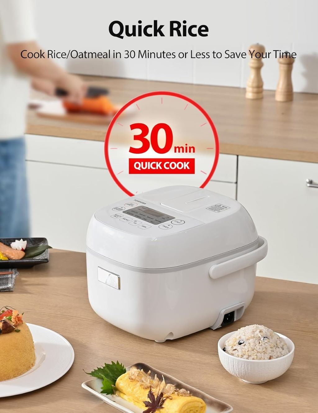 Small, smart Toshiba rice cooker perfect for quick meals and easy steaming