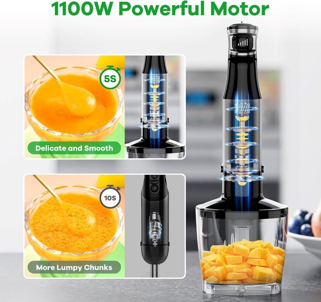 Powerful variable speed Turelar hand blender for smoothies, soups, and baby food