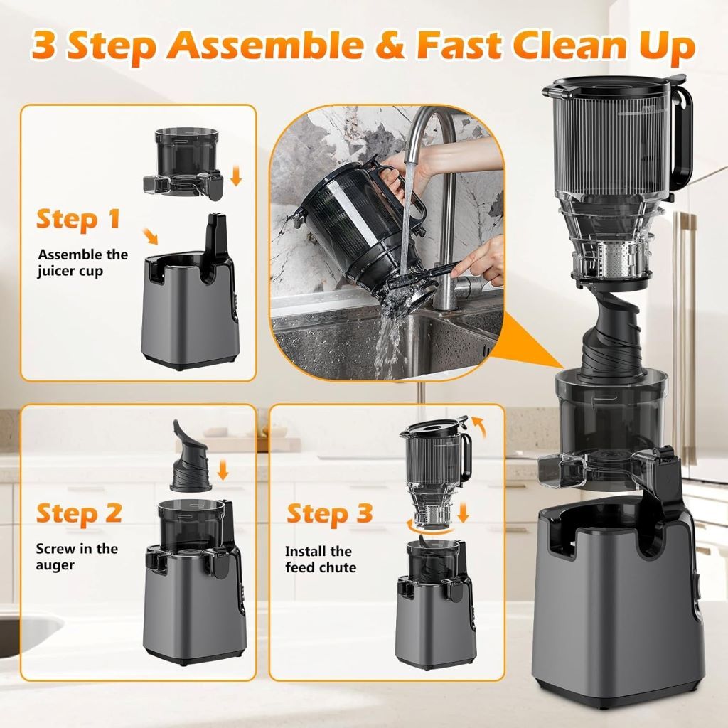 High-performance 400W YPONE juicer, slow extraction, large chute, perfect for fresh juice.