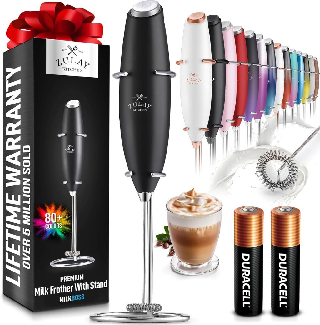 Powerful Zulay Kitchen drink mixer for cappuccinos, matcha, hot chocolate, and more.