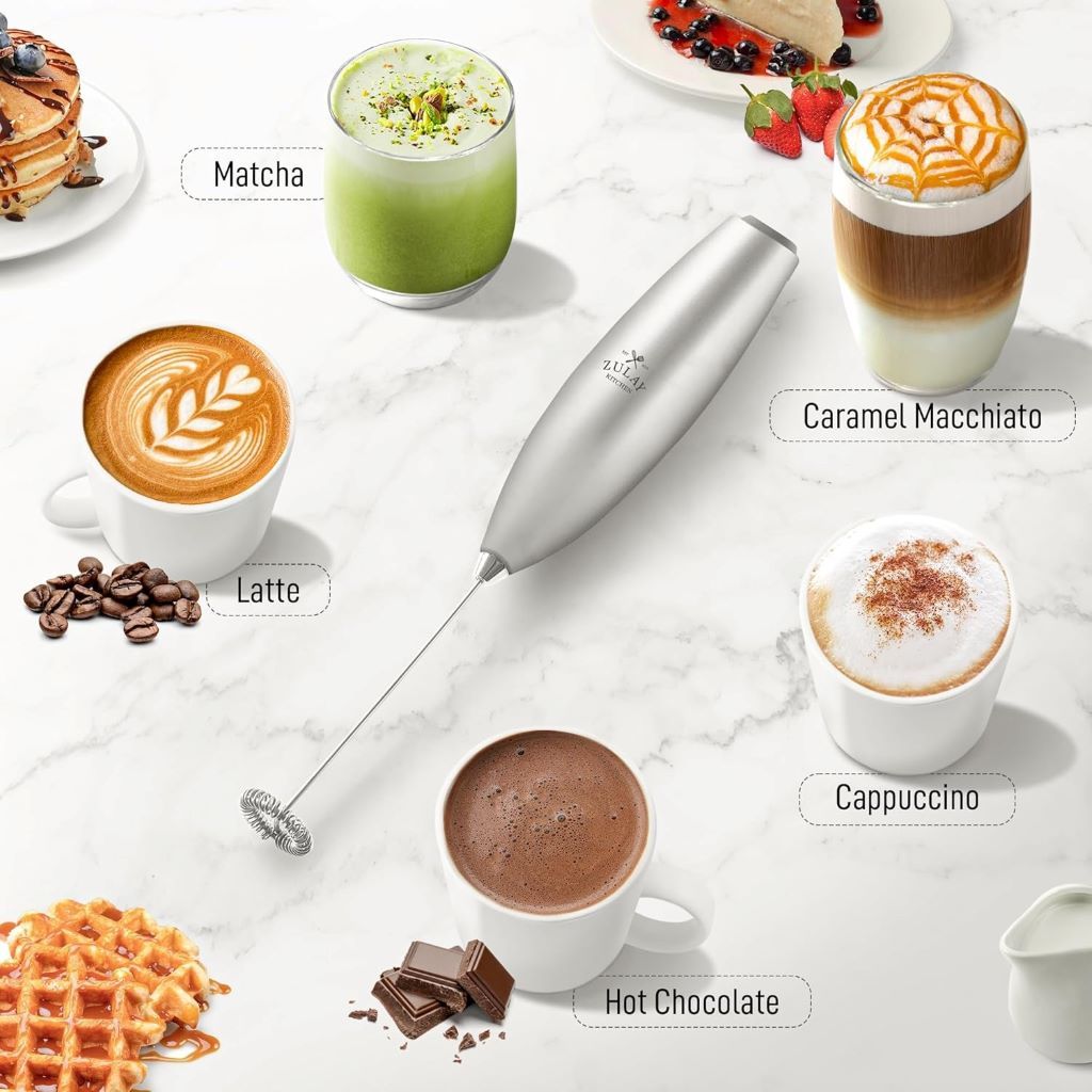 Handheld electric milk frother and mini mixer by Zulay in silver