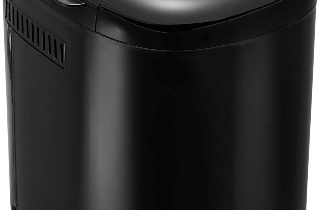 Amazon Basics 2lb programmable bread maker with digital display and control buttons, perfect for homemade bread.