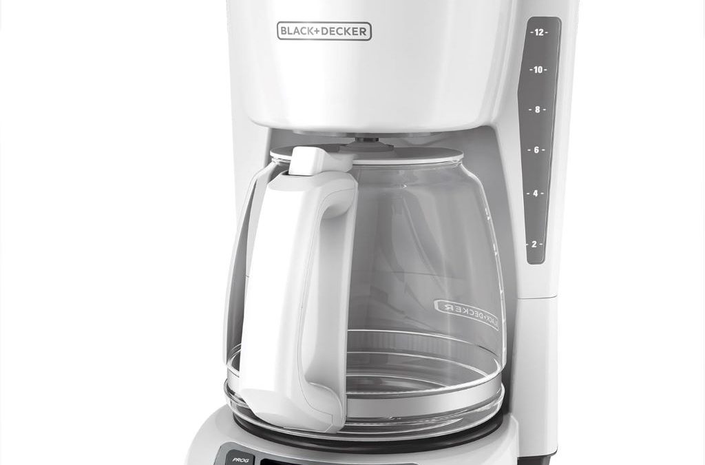 BLACK+DECKER 12-Cup Programmable Coffee Maker in white with digital display