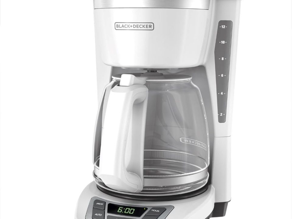 BLACK+DECKER 12-Cup Programmable Coffee Maker in white with digital display