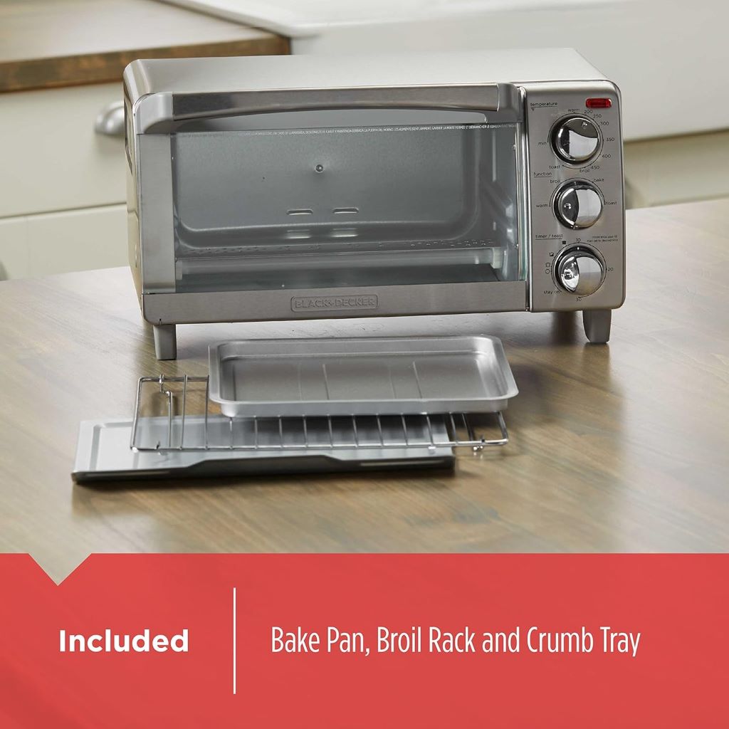 Compact toaster oven for baking, broiling, toasting, and keeping food warm