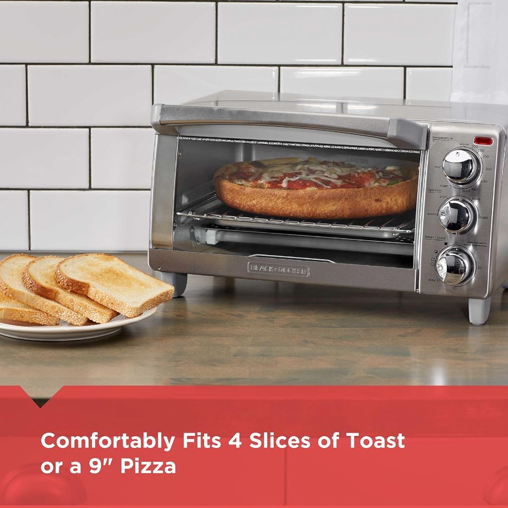 Kitchen countertop toaster oven with timer and even toasting feature
