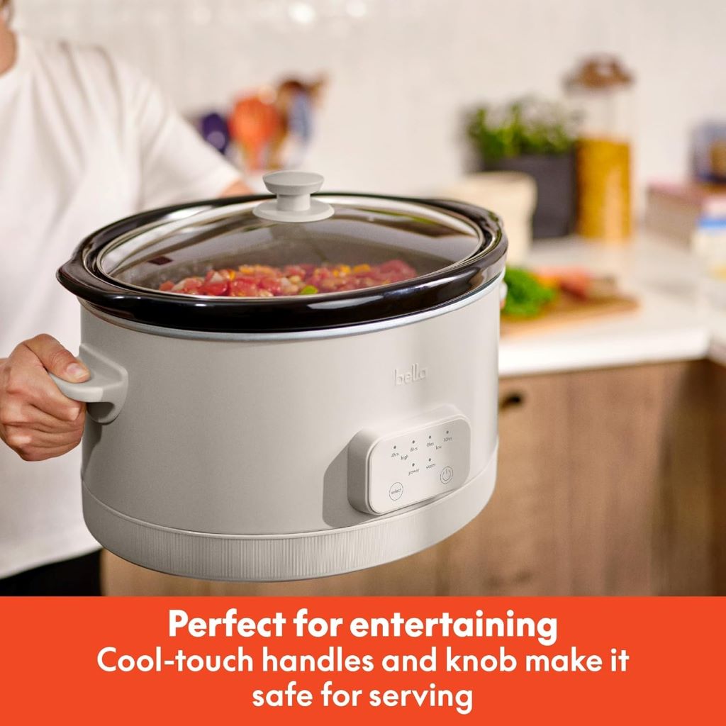 Dishwasher-safe Bella slow cooker with adjustable temperature and cooking times