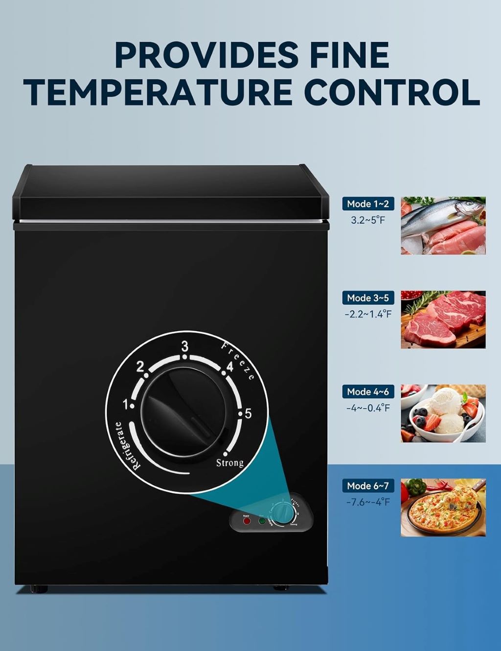 Compact deep freezer for home, apartment, or garage with energy-saving design