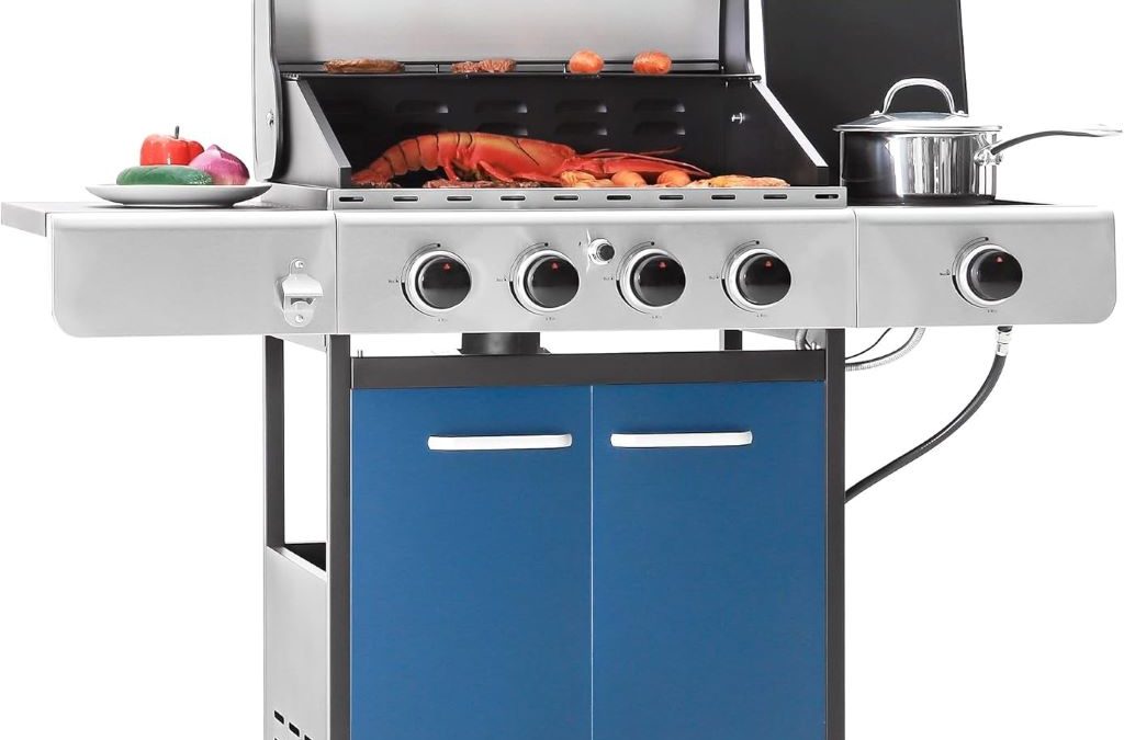 Captiva Designs 4-burner gas grill with side burner for outdoor patio and backyard BBQ cooking