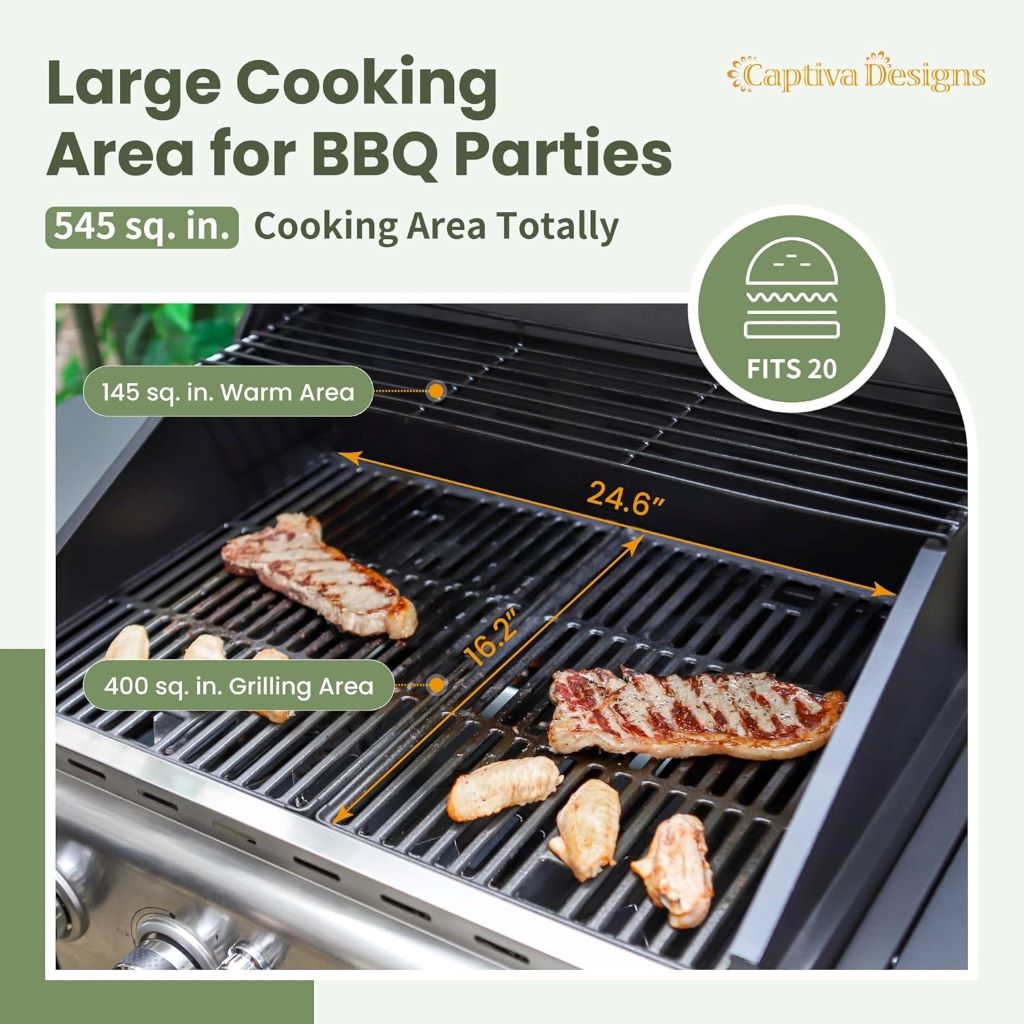 Durable stainless steel 4-burner gas grill with side burner, ideal for outdoor grilling