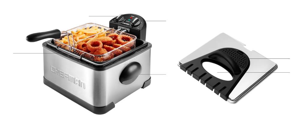 Chefman 4.5-liter fryer cooking chicken wings, viewed through clear window