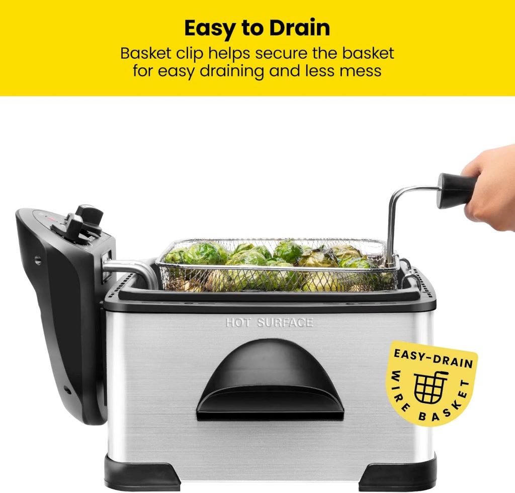 Chefman 4.5L deep fryer with stainless steel body and removable oil container