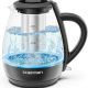 Chefman 1L Electric Kettle with tea infuser and stainless steel filter on kitchen counter