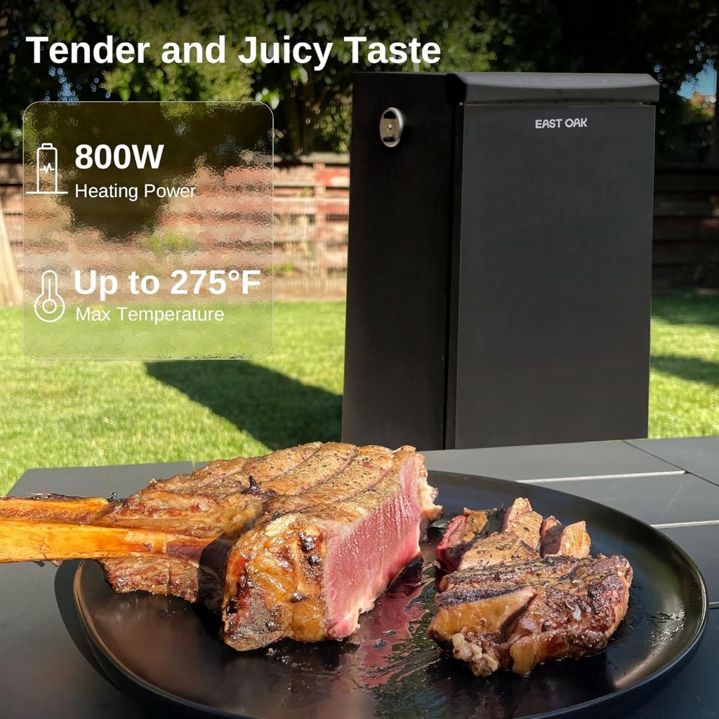 Black EAST OAK electric smoker with 725 sq. inches cooking space for effortless smoking