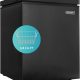 EUHOMY 1.8 Cu.Ft black chest freezer with removable basket and top door, ideal for small spaces.