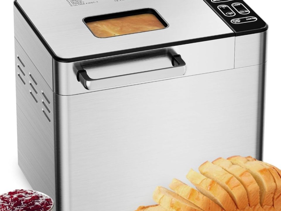 EUHOMY 13-in-1 bread maker with ceramic pan and auto nut dispenser