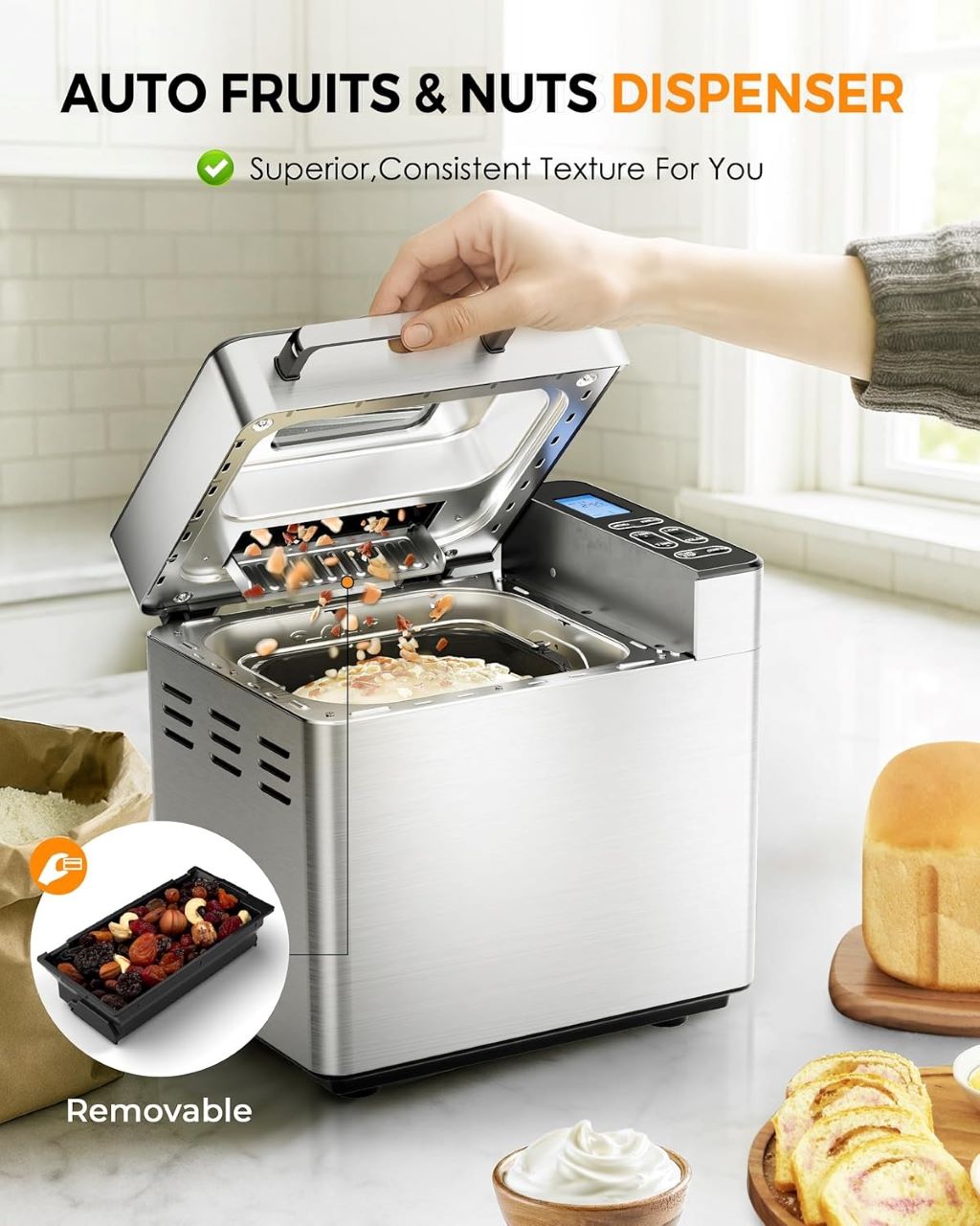 Easy-to-use EUHOMY bread maker for whole wheat and custom bread settings