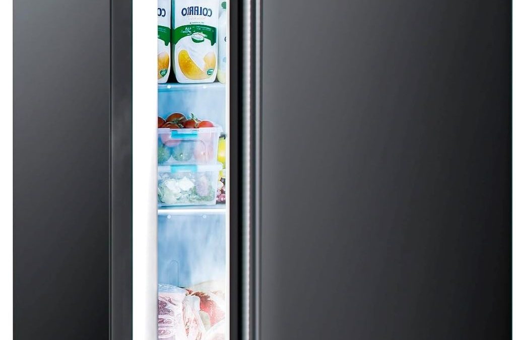 Electactic 2.2 Cu.ft black mini upright freezer with adjustable thermostat and removable shelves
