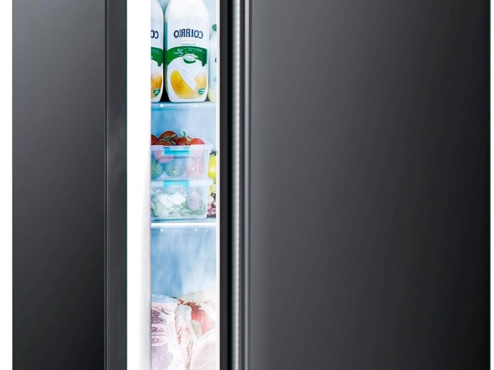 Electactic 2.2 Cu.ft black mini upright freezer with adjustable thermostat and removable shelves