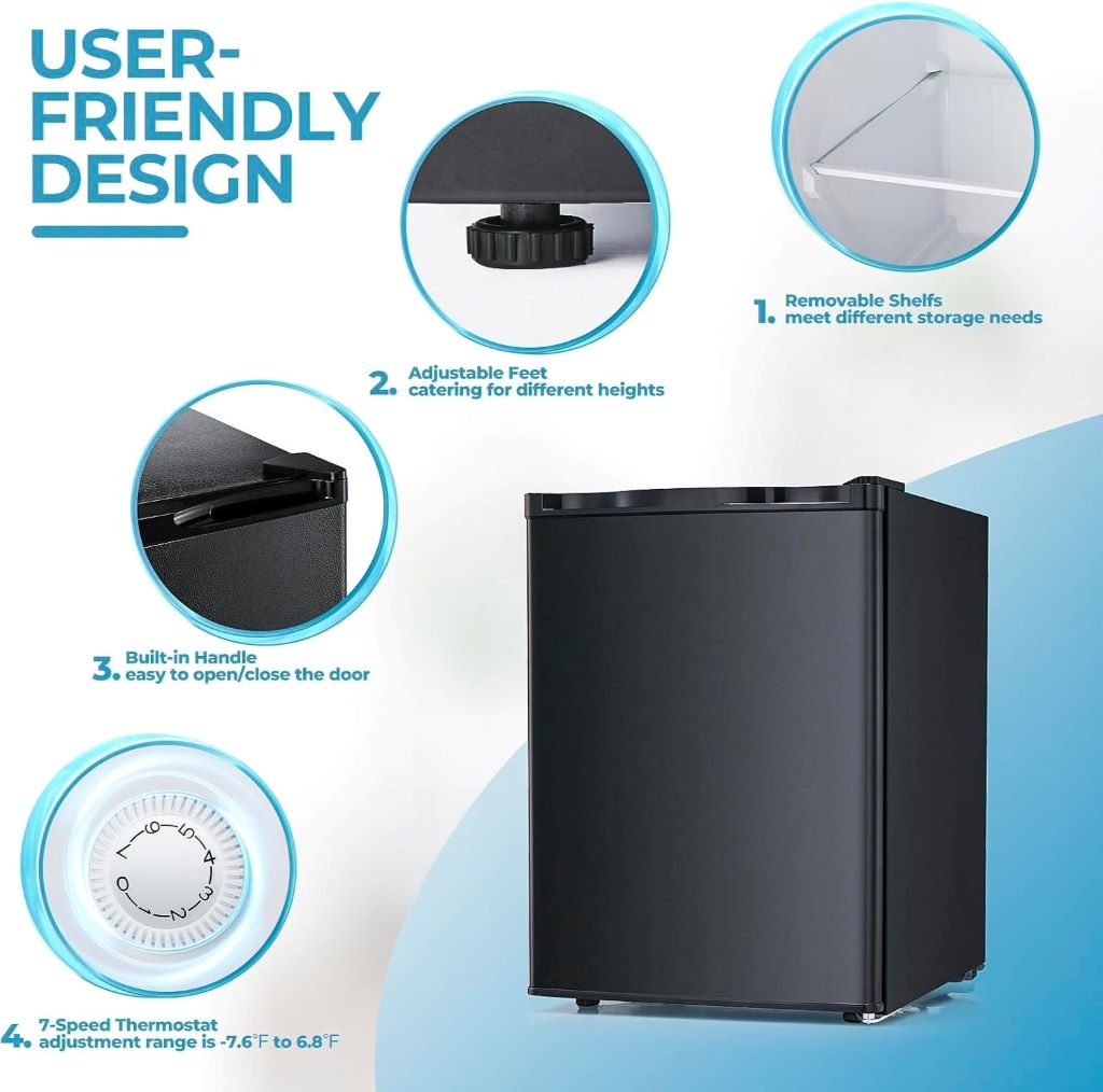 Review image of Electactic 2.2 Cu.ft upright freezer with reversible door and storage shelves