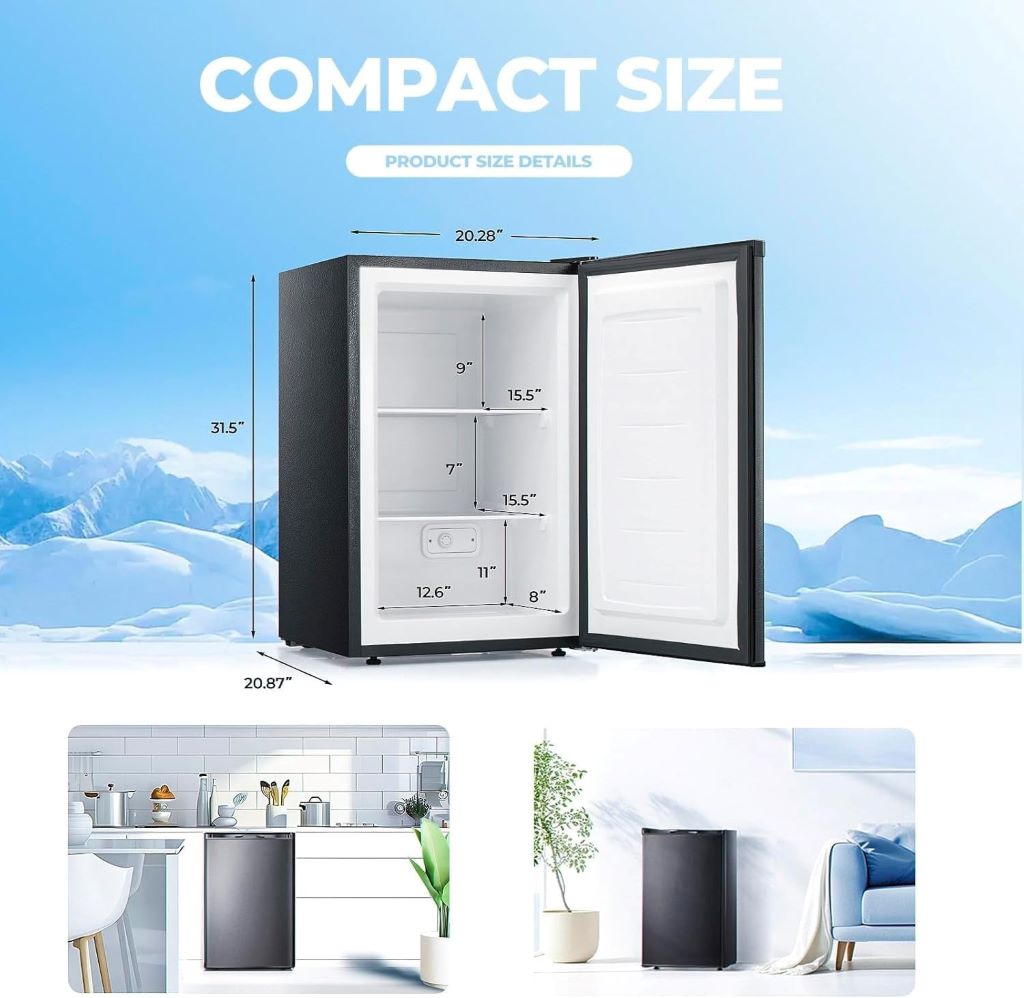 Compact Electactic small freezer ideal for bedroom, dorm, or apartment use.