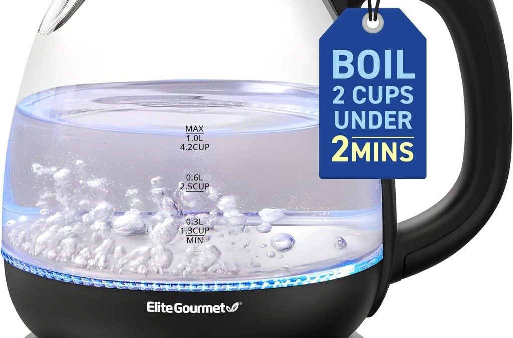 Modern 1.0L glass kettle with quick boil and user-friendly features