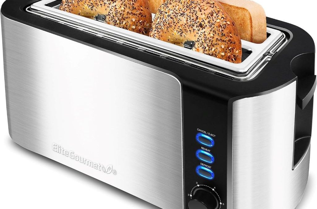 Elite Gourmet ECT-3100 4-slice toaster with extra-wide slots in stainless steel