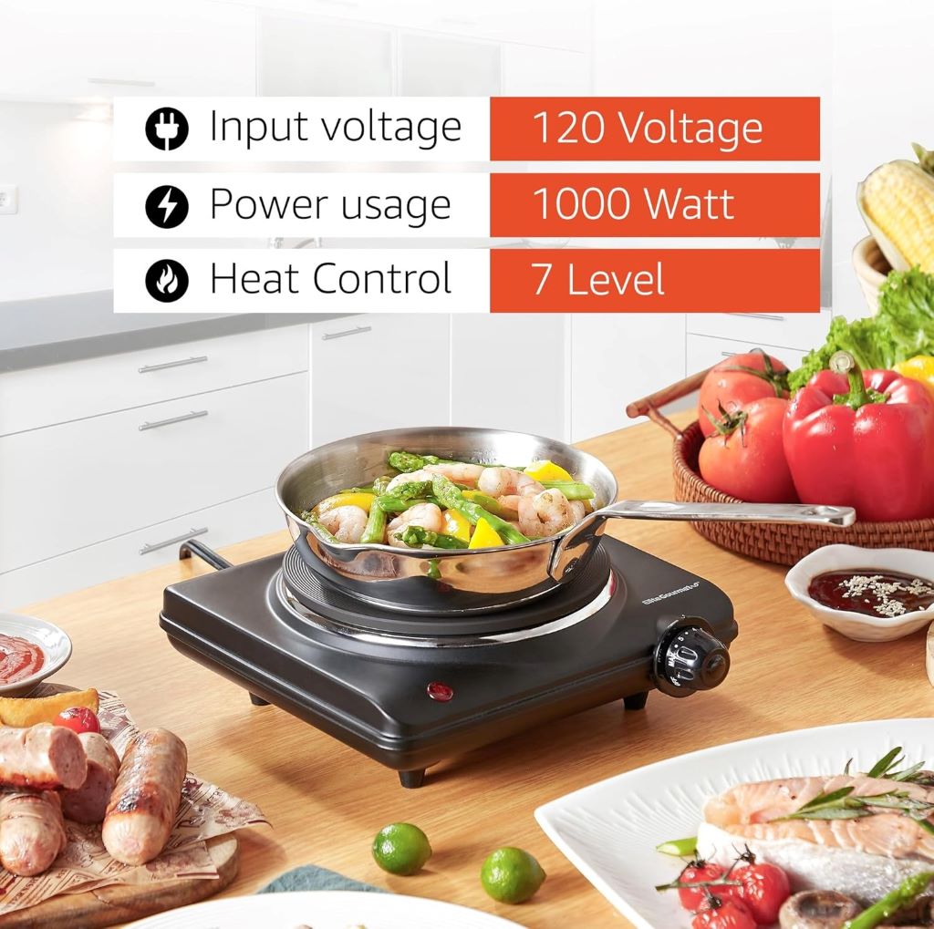 Compact black Elite Gourmet electric hot plate countertop burner, 1000 watts