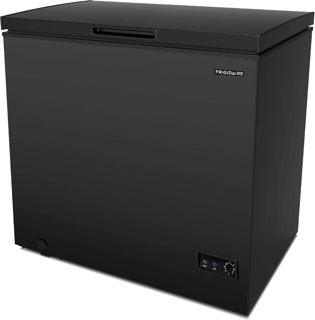 Black 7 Cu. Ft FRIGIDAIRE deep freezer with vinyl-coated basket and simple maintenance