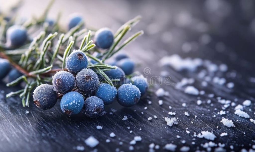 Frozen blueberries scattered on white background displaying individual berry size and frost formation
