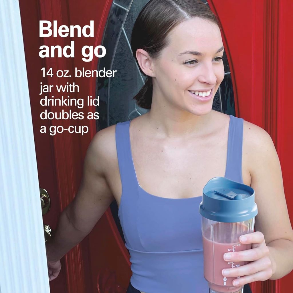 Compact personal blender by Hamilton Beach for on-the-go shakes and smoothies.
