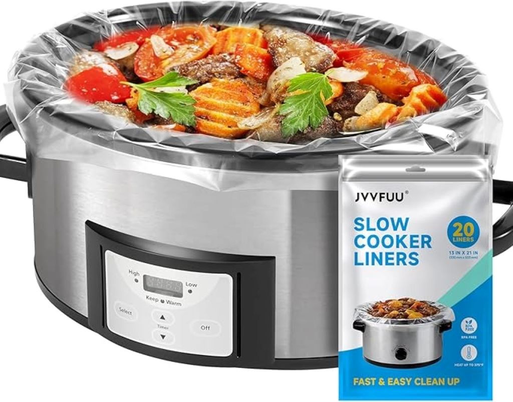 JVVFUU disposable slow cooker liners for 3-8 quart Crock Pots, easy cleanup.