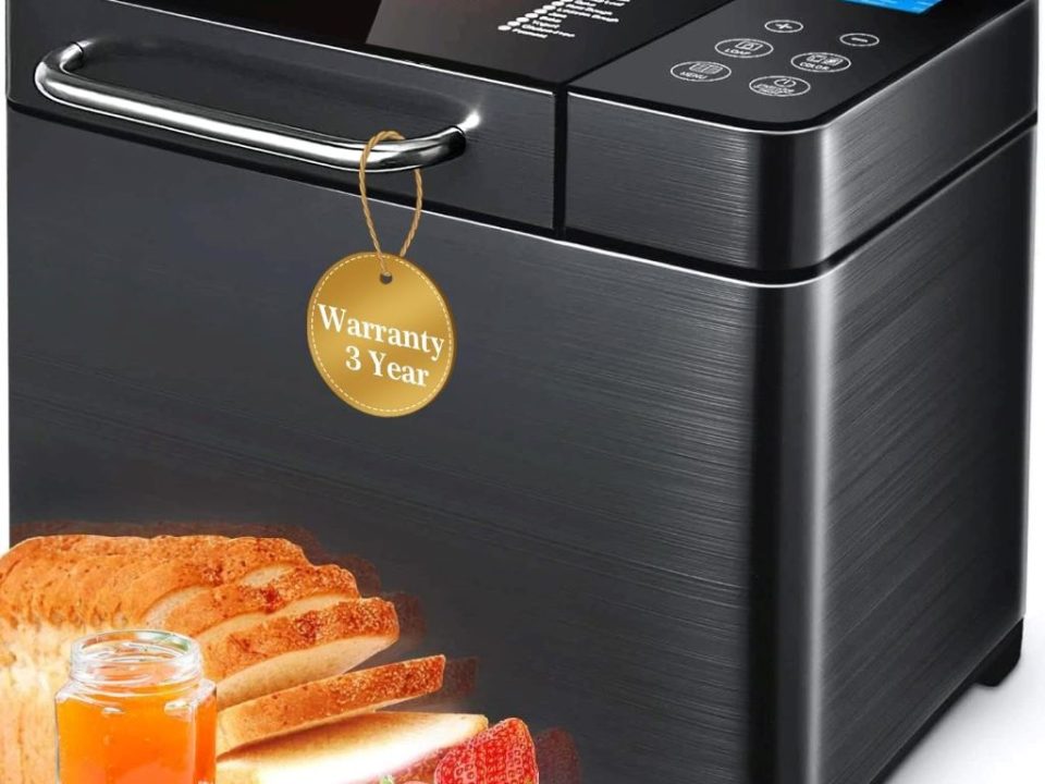 KBS 17-in-1 Bread Maker with stainless steel body and touch panel for baking bread, jam, yogurt, and more.