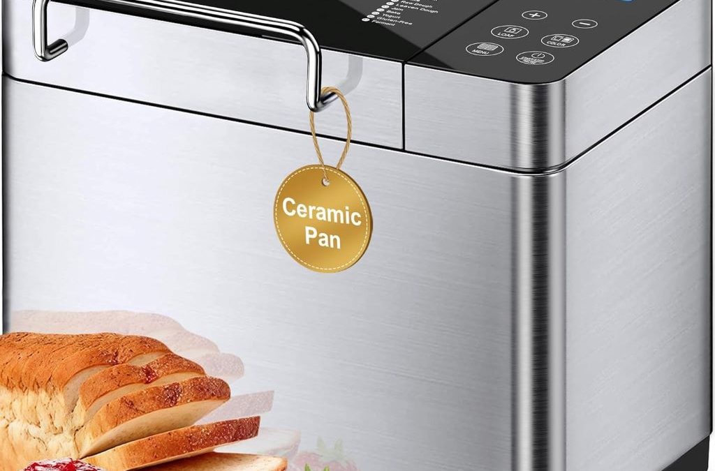 KBS Pro Stainless Steel 2LB XL Bread Maker with digital touch panel and ceramic pan