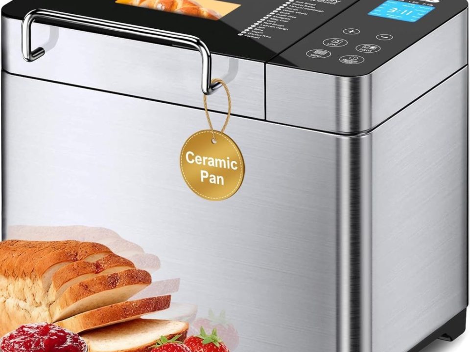 KBS Pro Stainless Steel 2LB XL Bread Maker with digital touch panel and ceramic pan