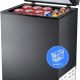 Kismile 2.8 cu. ft compact chest freezer with removable basket open, showing frozen storage space.