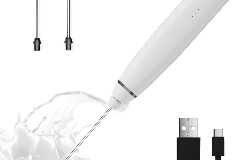 Laposso rechargeable handheld milk frother with stainless steel whisk for coffee, lattes, and cappuccinos