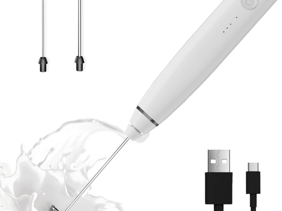 Laposso rechargeable handheld milk frother with stainless steel whisk for coffee, lattes, and cappuccinos