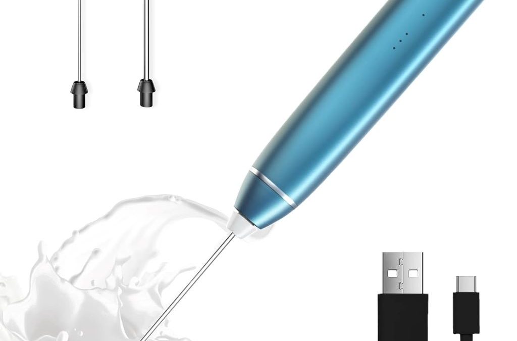 Laposso rechargeable milk frother in C-Blue with dual stainless steel whisks